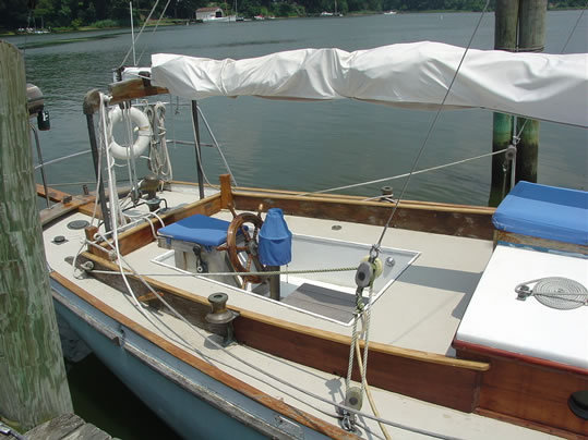 1939 Casey 41 Auxiliary Cutter Used Classic Wooden Boat cockpit