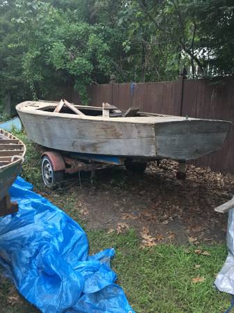 Wooden boat parts on trailer