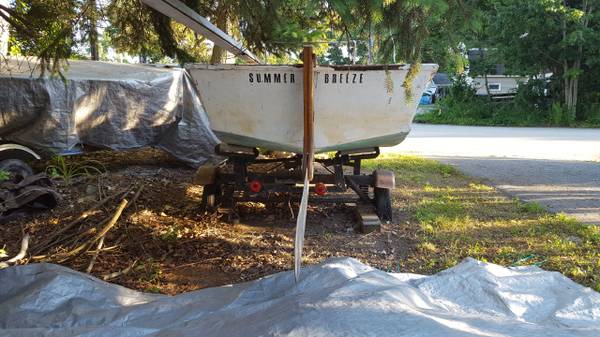 16 foot wooden sail boat with fiber glass coating