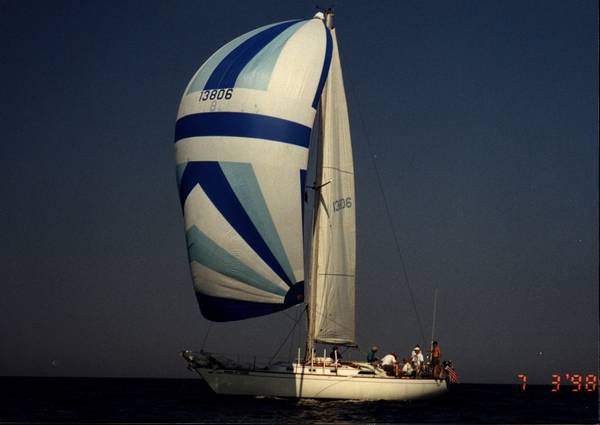 Spinaker Sail, blue and white nylon, in bag